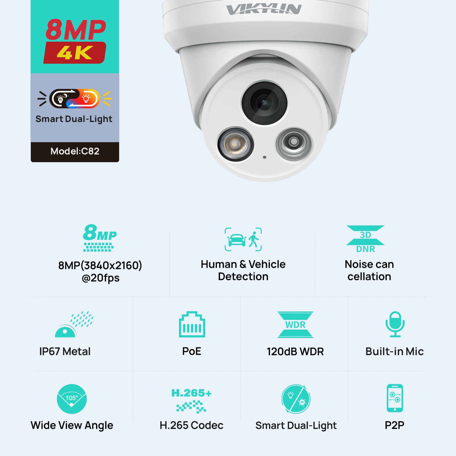 Outdoor Lighting Mains Powered - Cámara IP VIKYLIN de 8MP 4K